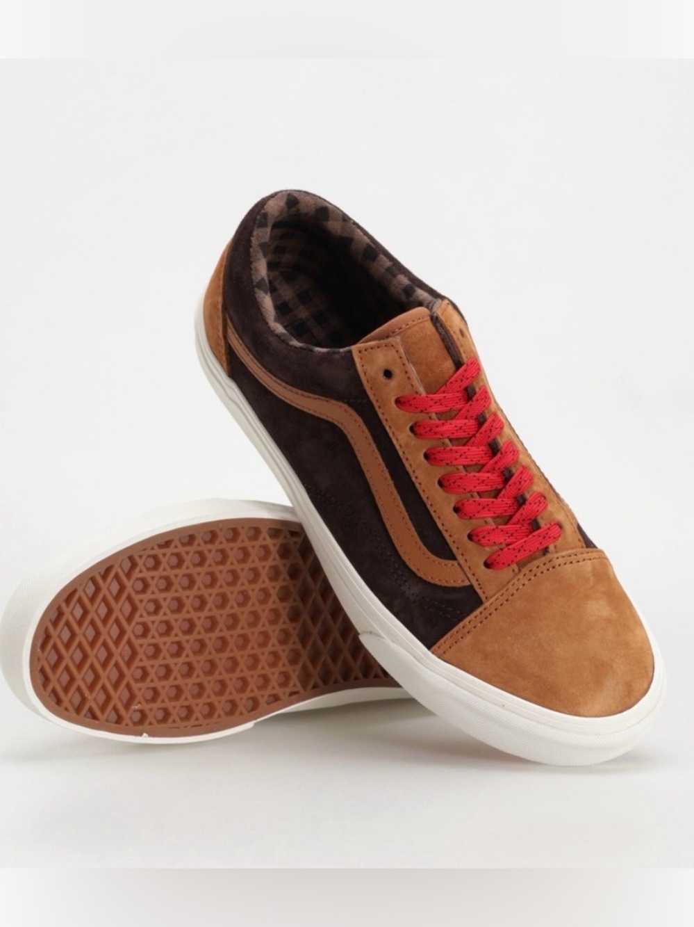 Vans Low-Top Suede Sneakers in Tan, Dark Brown and Red